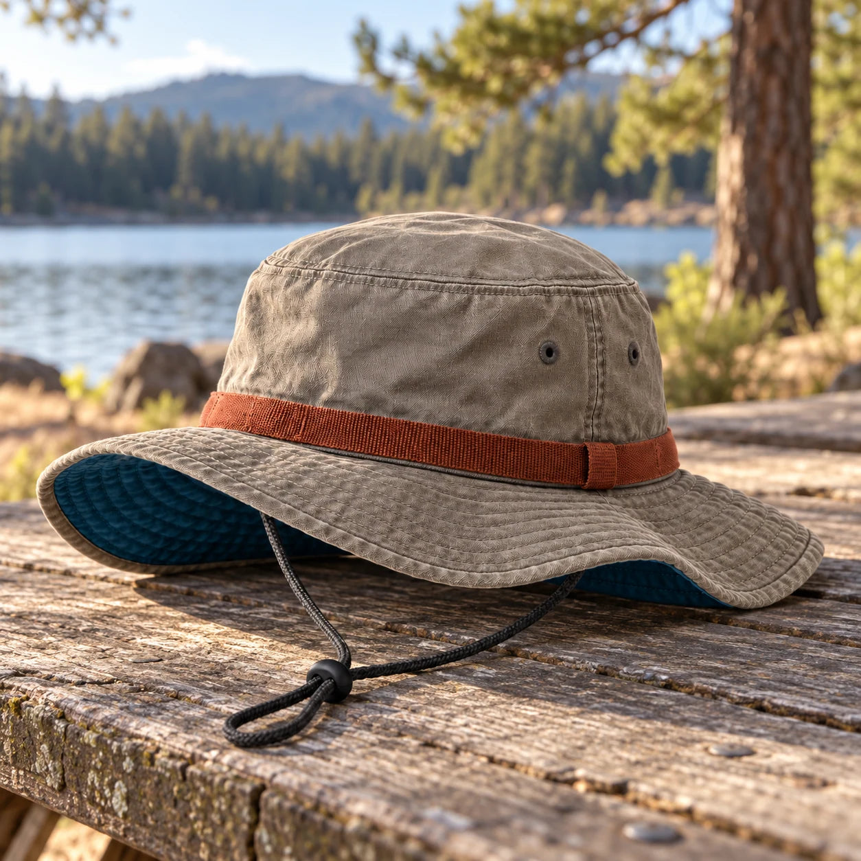 Canvas camp hat at the campsite